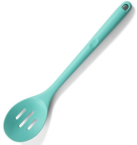 U-Taste 33,9 cm Cuchara ranurada de silicona, calor hasta 315℃, Aqua Sky | Cuchara antiadherente sin costuras para servir para mezclar