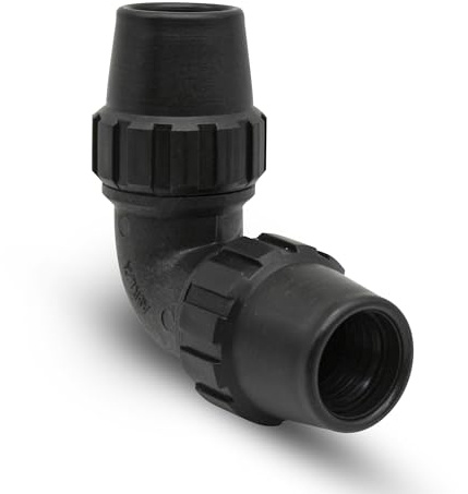 DOJA Barcelona | Codo de montaje para manguera de 25 mm hembra 90 ° de polietileno | Conector para riego, acuario, tubo redondo, compresión
