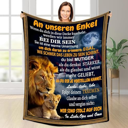 Kuscheldecke Personalisierte Decke Geschenke An Unseren Enkel Von Oma Opa, für Enkel Deutsche Nachricht Briefdecke Positiv Ermutigen Wohndecke für Couch Bett Tv-Decken Geburtstag Weihnachten Geschenk