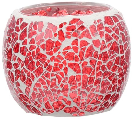 MAGICLULU Mosaik Glas Kerzenhalter Handgefertigter Teelichthalter Für Romantische Tischdekoration Für Wohnzimmer Esszimmer Hochzeit Und Candlelight-Dinner Pure Rote Farbgebung Stilvoll Und
