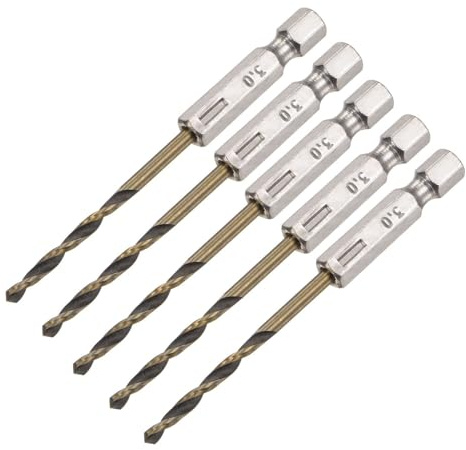 TA-VIGOR 5Pcs 3mm Hex Shank Twist Drill Bit Set, 1/4 Inch Shank HSS High Speed Steel Drill Bit Set Quick Change Twist Drill Bits for Woodworking, Plastic and Metal