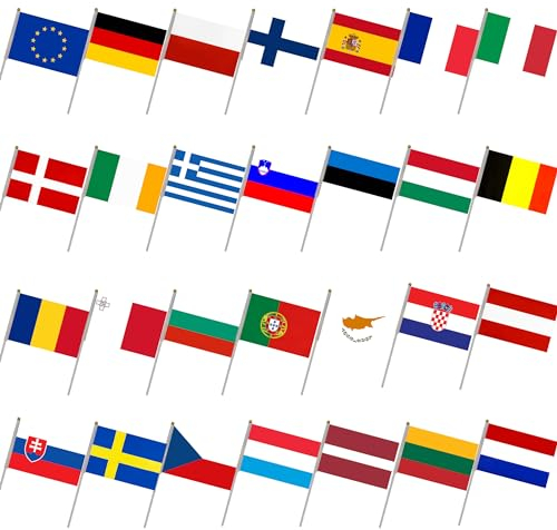 28 Piezas de Banderas de manivela de Unión Europea el día Nacional Festivo, Fiestas, desfiles,bandera de mano, Eventos Deportivos, decoración de Bares banderitas Unión Europea, banderines