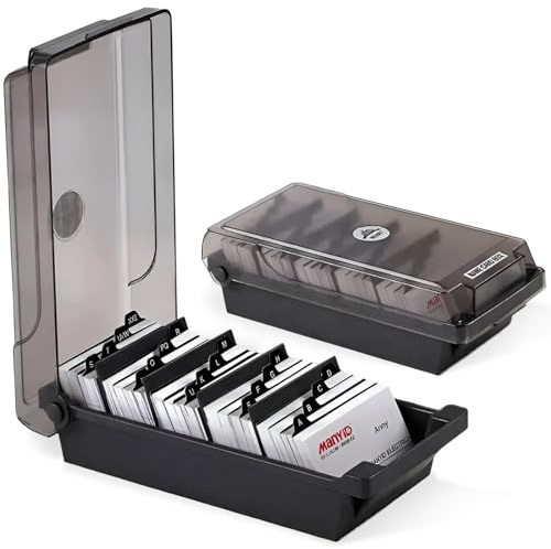 Lunriwis Visitenkarten box Hält 500 Karten,Groß Visitenkartenbox Transparent,Business Card Box mit 4 Teilerplatinen und A-Z-Index-Registerkarten,visitenkarten aufbewahrung box