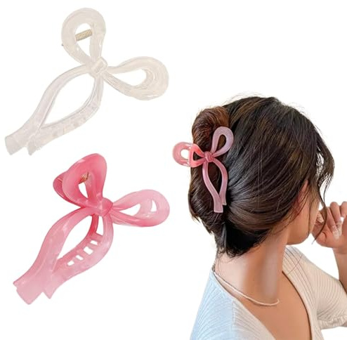 Hebterrka 2 colores de lazos para el pelo, lazos para el pelo para niñas, pinzas para el pelo de tendencia, pinzas para pelo grueso, pinzas de lazo