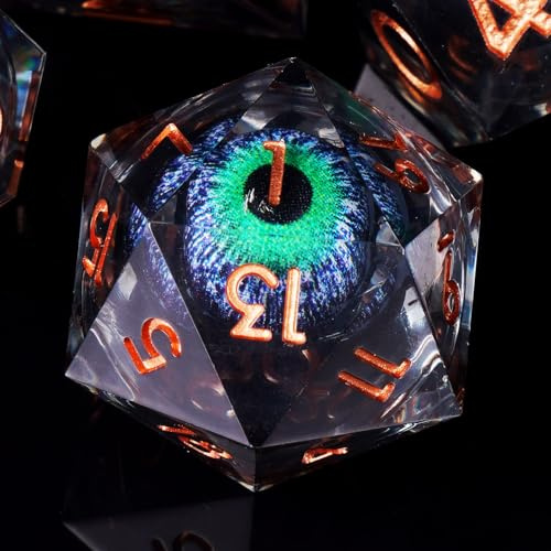 ORUZA 7 Stück Drachenauge Polyedrische Harz Spielwürfel DND Würfel Set D&D Würfel für Dungeons and Dragons RPG MTG Pathfinder Rollenspiel D4 D6 D8 D10 D% D12 D20