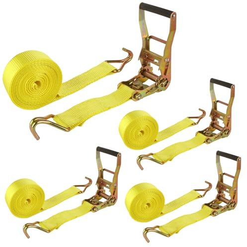 4 Pack 2 Inch Ratchet Straps Heavy Duty 20ft Tie Down Straps Ratchet with Double J Hook, 8000 LBS Break Strength, Cargo Ratchet Straps for Moving, Truck, Trailers, Motorcycles, Kayaks, Car Roof
