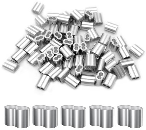 Aluminium Crimpschlaufe,60 Stück Aluminiumhülsen Alu Klemme Würgeklemmen Seilklemme Doppelhülsen Pressklemmen 5 mm Drahtseil Würgeklemmen für Gummiseil Stahlseil Expanderseil Planenseil