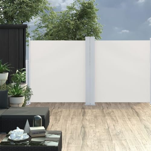 Ausziehbare Seitenmarkise, Sonnensegel Windschutz Terrasse Seitenrollo Sonnenrollo Geeignet für Garten Innenhof Terrasse Balkon Creme weiß 120 x 600 cm