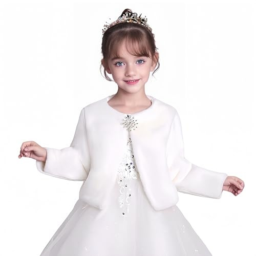 Proumhang Kinder Mädchen Bolero Shrug Kunstfell Jacke Weiß Mantel Schal Tippet Warmes Winter Cape Mantel Hochzeit Blumenmädchen Kleidung Strickjacke Outwear Stil 2 L(130~150)