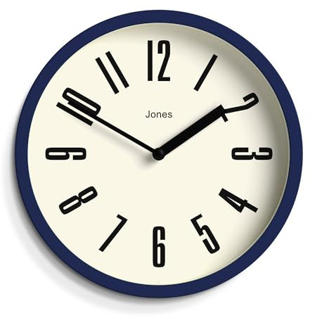 JONES CLOCKS® Hot Tub Horloge Murale | Petite Horloge Ronde rétro | 20cm | Bleu foncé | Chiffres faciles à Lire | Idéal pour la Cuisine, Le Bureau, la Chambre d’Enfant, Les Grands ou Petits espaces