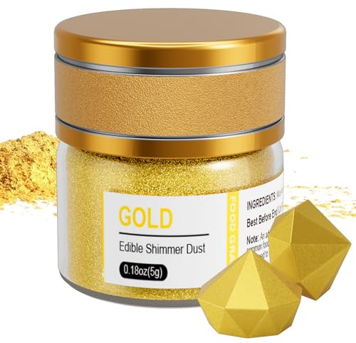 Wwtop Glitter Commestibili Oro Dorato, 5g Polvere Alimentare Glitter, Coloranti Alimentari per Biscotti, Brillantini Commestibili Decorazioni, Edible Glitter per Drink, Dolci, Torte, Cupcakes