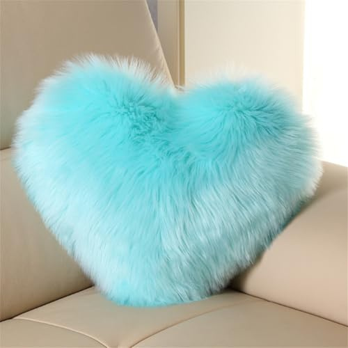 Herzkissen Kuschelkissen Love Zierkissen Doppelseitiger Flausch Superweiches Plüsch Dekokissen, Herz Dekoratives Kissen für Wohnzimmer Sofa Kind Schlafzimmer Bett 40 x 50 cm (Blau)
