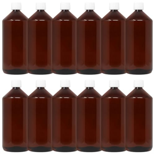 Leerflasche Laborflasche 1000ml braun mit Deckel lebensmittelecht 12 Stück