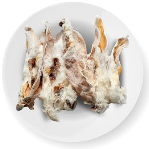 Durham Animal Feeds Dried Rabbit Ears 1kg – Natural Dog Treats with Fur, Hypoallergenic, Grain-Free.
