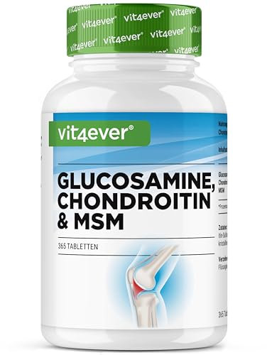 vit4ever Glucosamin Chondroitin MSM - 365 Tabletten - Hochdosiert mit 2012 mg pro Tag - 3 Monatsvorrat - Ohne unerwünschte Zusätze