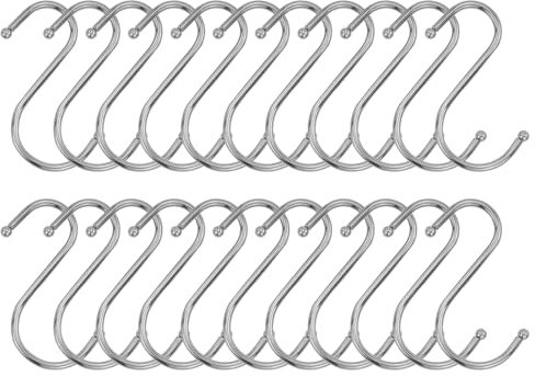 AMANDELIZABE 22 ganci a forma di S, in acciaio inox, piccoli ganci per carichi pesanti, doppio gancio per cucina, guardaroba, ufficio, bagno, camera da letto (argento)