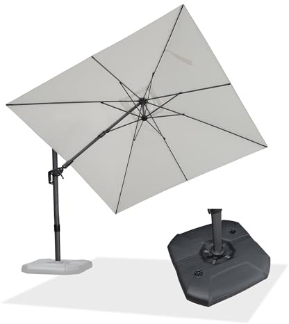 PURPLE LEAF Sonnenschirm mit Ständer Twist Ampelschirm 300 x 300 cm mit Kurbel, Neigbar Kippbar Gartenschirm Groß, Aluminium Gestell, 360° Rotation, Weiß