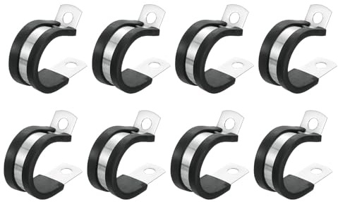Sourcing Map 1 (24mm) Cable Clamp, 8Pcs, Black, Stainless Steel, Rubber, R Shape, Pipe Hose Wire Cord Installation