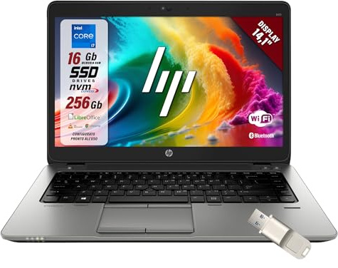 HP Elitebook, Intel Core i5-4300U 2 Core 1.9 GHz, Display 14,1, Ram 8Gb, SSD 256Gb, Pc Portatile Notebook Pronto all'uso, Pacchetto Libre (Ricondizionato)
