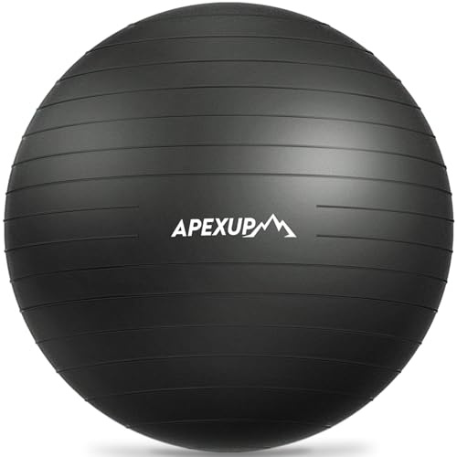 APEXUP Yoga Ball Exercise Ball Anti Slip Heavy Duty for Fitness, Balance & Core Workout, Balance Training, Pregnancy & Physical Therapy, 5 Sizes (XXL(31~34) 85cm, Black)