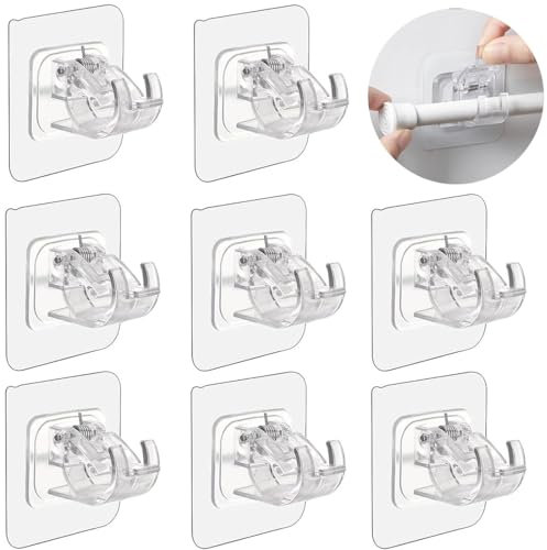 8 Pezzi Ganci per Tende Senza Bucare,Staffa autoadesiva per Asta Tende Trasparente, Pareti Lisce Ganci Tende Finestre PVC, Supporto per Bastone per Tenda Autoadesivo per Tende Portasciugamani Sospesi