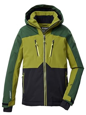 Killtec Garçon Veste de ski/fonctionnelle avec capuche et jupe pare-neige KSW 190 BYS SKI JCKT, schwarz/khaki/dunkel waldgrün, 164, 43473-000