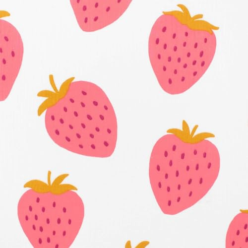 Musselin Stoff Erdbeeren, Double Gauze | ab 50cm x 135cm (weiß) | 100% Baumwolle