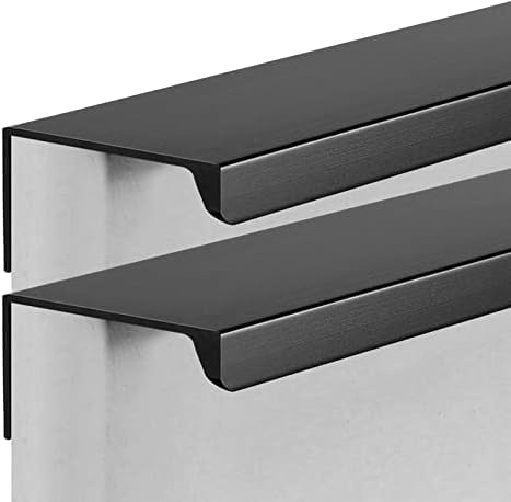 2 Stück Versteckte Schrankgriffe Aluminium,Unsichtbare Griffe ,Möbelgriffe Schwarz 80~1200mm,Kabinett Griffe Schrankgriffe Fingerkantenzuggriff Schwarz für Kleiderschrank, Schlafzimmer (Length 600mm)