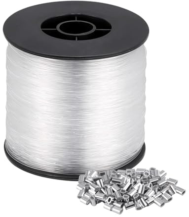 Xmart 0,8mm x 200m Durchsichtige Angelschnur Nylonfaden Transparent Reißfest mit 100 Aluminium Crimphülsen Starker Nylonschnur Angelsehne für DIY Crafting Angel Basteln Schmuck Aufhängen