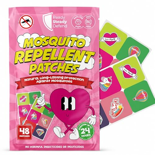 Mosquito Patches - Pack of 48, DEET-Free Mosquito Repellent for Kids, Long-Lasting Protection, Safe Alternative to Spray, Holiday Essentials for Kids, Perfect for Indoor & Outdoor Use - Girls Patches