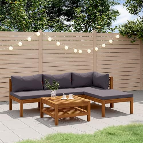 IKAYAA Gartenmöbel Set Holz Gartenlounge Holz Gartenlounge Outdoor Balkon Lounge Sitzgruppe Lounge Sofa Gartenset Sitzgarnitur-Dunkelgrau-5-tlg
