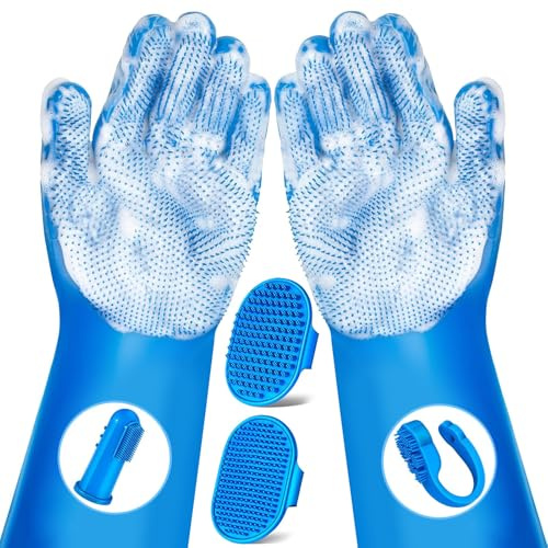 6-teiliges Fellpflegeset, Hundewaschhandschuhe, Badebürste, Zahnbürste, Finger, Badehandschuhe, Shampoo-Bürste für Hund und Katze