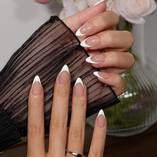 KQueenest Press on Nails Kurz French Tip – Weiß Nägel zum Aufkleben Kurz Eckig, French Tip Fake Nails, Quadratische Künstliche Nägel Set für Frauen, 30 Stück