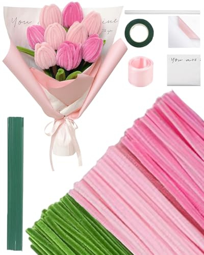 APEX CHOICE Rosa Pfeifenputzer zum Basteln Set, 300 Stück DIY Bouquet Chenilledraht Set mit Video Tutorial, ideal für Schule, Kunstprojekte & als kreatives Geschenk für Frauen, Mütter & Freundinnen