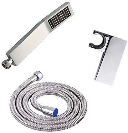 Doccia a Mano con soffione Quadrato in Ottone, Set con Supporto per Doccia a Mano in ABS, Tubo Flessibile in Acciaio Inossidabile da 1,5 Metri, soffione Doccia Cromato e