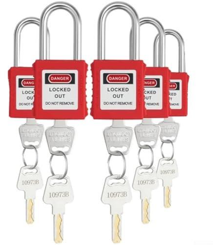 Sistema di bloccaggio per la gestione della sicurezza, 5 lucchetti impermeabili con etichette flessibili per l'identificazione delle chiavi