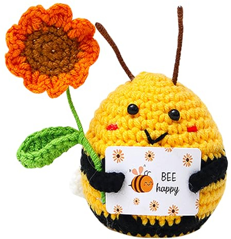 Galenecx Mini animales de ganchillo, abeja amuleto de la suerte para apoyo emocional, abeja de bolsillo para regalo de animación para el hogar, oficina, decoración, graduación, regalo festivo