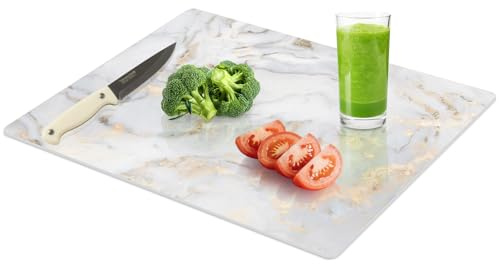 Yuzeyurun Tempered Glass Chopping Board, 40x30cm Tempered Glass Worktop Saver for Kitchens, Glass Cutting Board with Anti-Slip Feet, Heat & Shatter Resistant, Dishwasher Safe, Golden Marble