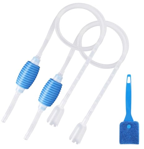 Quixenta Syphon Fish Tank Cleaner for Aquarium, 2Pcs Aquarium Gravel Cleaner, Filtered Hand Vacuum Syphon Pump Aquarium Syphon Pump for Fish Tank Daily Water Changing Filter Sand Cleaning(Blue)