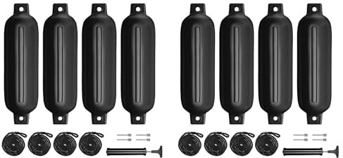 Remingtape Bootsfender 8 Packungen 4,5 x 16 Aufblasbarer Gerippter Marine Bootsfender mit Fenderleinen 6,5 Ft Nadeln und Pumpe