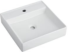 sanicomfort Aufsatzwaschtisch HERU 44 x 44 cm – eckiges Waschbecken ohne Überlauf – Keramik Waschschale in weiß matt, modernes Design für Bad & Gäste-WC