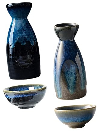 OUNONA Set di Bicchieri e Bottiglia per Sakè Colore Casuale Design Vintage Elegante in Ceramica Stile Giapponese, Resistente alle Fuoriuscite, per Uso Domestico e Ristoranti