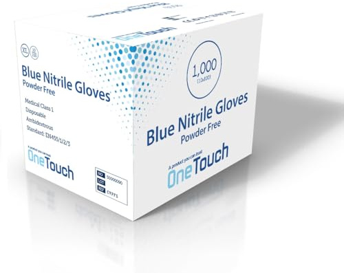 A406 Blue Nitrile Gloves Powder Free Disposable Examination Glove Latex Free, Medical Grade Food Safe Ideal for Cleaning, Mechanics, Tattoo, Hairdressing 1000 (Large)