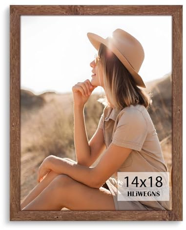 Light Walnut 14x18 - Single Frame - Rustic Woodgrain 14 x 18 Poster Frame with Plexiglass for Wall Gallery Display, 14x18 Picture Frame for Puzzles, Artwork, Photos and Posters - Ideal Christmas Day