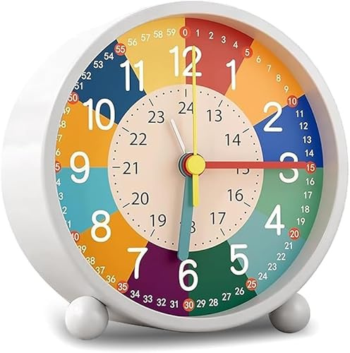 SGZIOO Despertador infantil sin tictac, despertador infantil con luz nocturna, funciona con pilas, despertador para principiantes, despertador analógico para niños, despertador silencioso para
