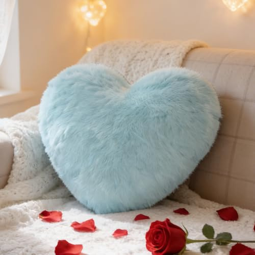 Herz Kissen, Kuschelkissen Zimmer Decor, Kuscheliges Dekokissen, 46 x 36 cm Valentinstag Herzkissen, Love Zierkissen Dekokissen, Plüsch Kissen für Wohnzimmer Sofa Schlafzimmer Bett, Reisen (Blau)