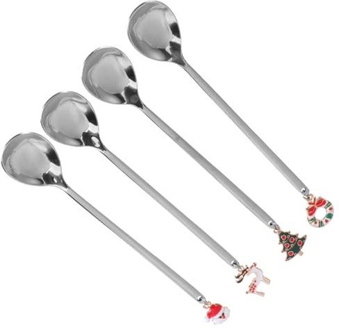 CTIRCHIU Set 4 Cucchiai Natalizi in Acciaio Inossidabile Chic e Resistenti, Cucchiai da Caffè e Zuppa Design Confortevole senza Bave, per Casa e Regalo
