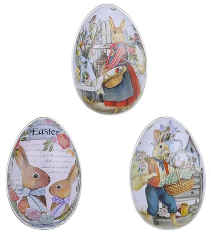 LALAFINA 3 Pièces Boîte à Bonbons Œuf de Pâques en Fer Blanc, Coffret Décoratif