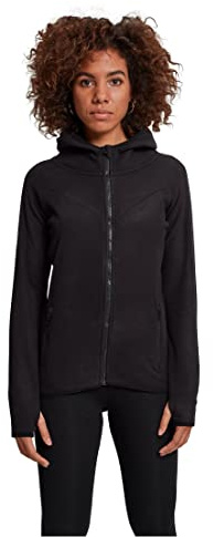 Urban Classics Damen Polar Fleece Zip Hoody – Regular Fit Kapuzenjacke im warmen Fleece Style mit Reißverschluss für Freizeit, Alltag & Streetwear,Schwarz,L