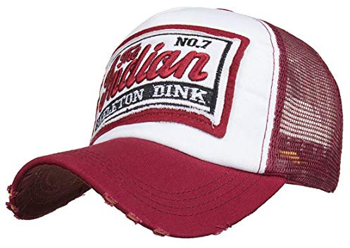 CHENNUO Basecap Mesh Cap Herren Trucker Baseballcap Distressed Snapback Sport Kappe (Rot)